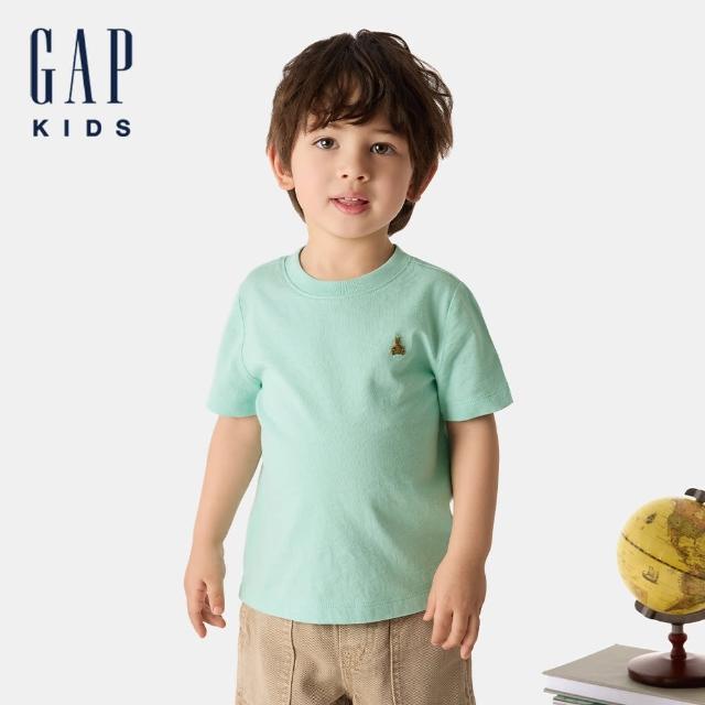 【GAP】男幼童裝 純棉小熊刺繡圓領短袖T恤-淺綠色(707178)