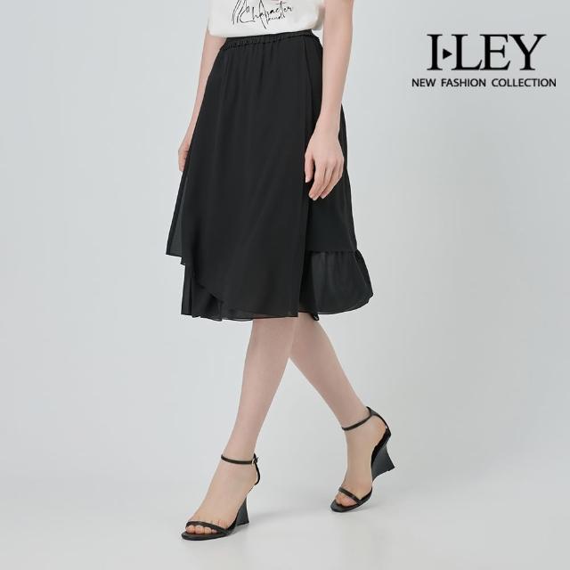 【ILEY 伊蕾】雪紡飄逸不規則中長裙(黑；M-XL；1252012231)