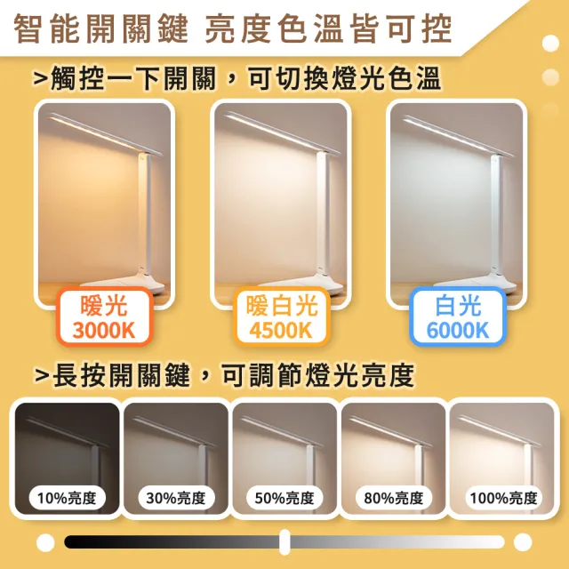 【JHS】可折疊USB觸控LED檯燈 三段色溫 無線檯燈 觸控感應燈 桌燈