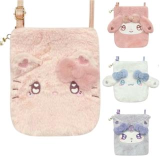 【小禮堂】Sanrio 三麗鷗 絨毛斜揹包 愛心眼款 Kitty 美樂蒂 大耳狗 酷洛米(平輸品)