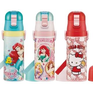 【小禮堂】Skater 迪士尼 三麗鷗 兒童兩用不鏽鋼保溫瓶附背帶 470ml/430ml SKDC4(平輸品)