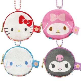 【小禮堂】Sanrio 三麗鷗 圓形拉鍊零錢包吊飾 和風款(平輸品)