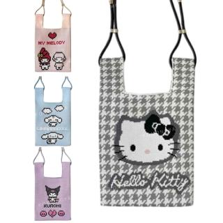 【小禮堂】Sanrio 三麗鷗 x ROOTOTE 針織斜背袋 畫素款 Kitty 大耳狗 庫洛米(平輸品)