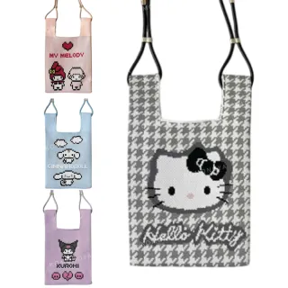 【小禮堂】雙11 Sanrio 三麗鷗 x ROOTOTE 針織斜背袋 像素款 Kitty 大耳狗 庫洛米(平輸品)