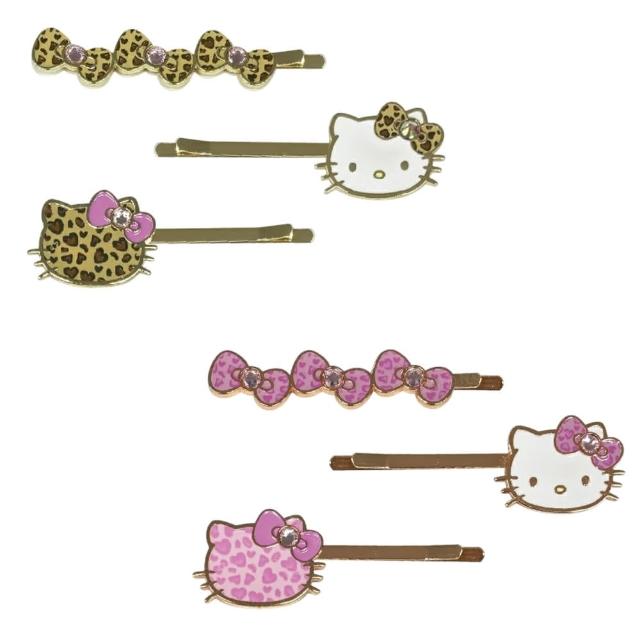 【小禮堂】Sanrio 三麗鷗 Hello Kitty 造型鐵髮夾3入組 豹紋 澀谷辣妹(平輸品)