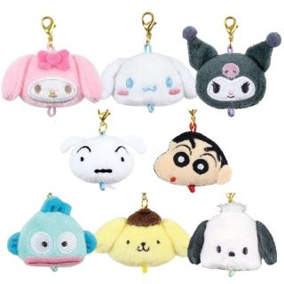 【小禮堂】Sanrio 三麗鷗 絨毛玩偶連續吊飾 大頭款 美樂蒂 酷洛米 人魚漢頓(平輸品)