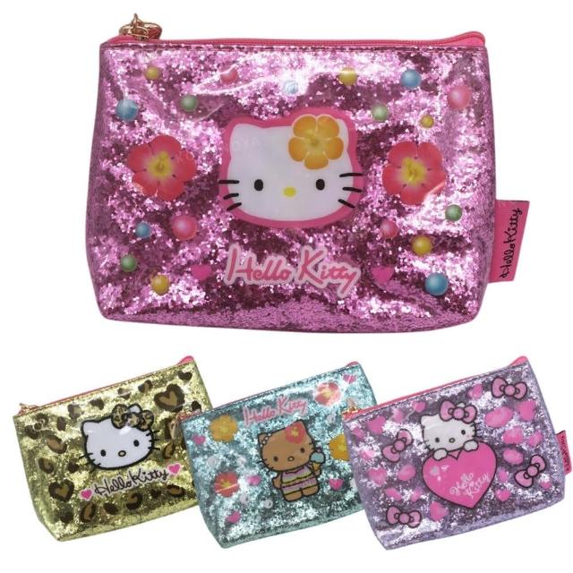 【小禮堂】母親節禮物 Sanrio 三麗鷗 Hello Kitty 閃亮化妝包 澀谷辣妹(平輸品)