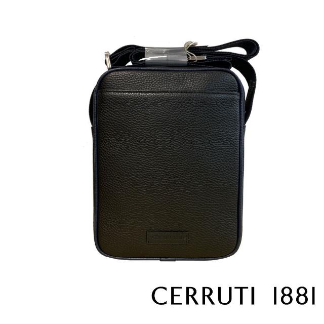 【Cerruti 1881】限量2折 義大利原裝進口 頂級小牛皮斜背包側背包 CEBO06094M 全新專櫃展示品(黑色)