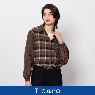 【I’Care 依卡】現貨-法蘭絨刺繡布章造型拼接夾克（M-L）｜女夾克外套 女外套(510-11211)