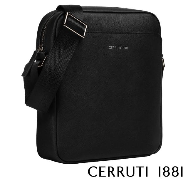 【Cerruti 1881】限量2折 頂級義大利小牛皮斜背包側背包 CEBO04655S 全新專櫃展示品(黑色)