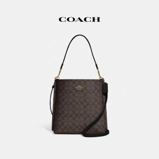 【COACH】蔻馳官方直營 MOLLIE經典Logo水桶包-棕色/黑色(CA561)