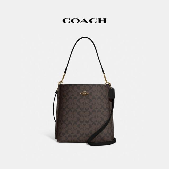 【COACH】蔻馳官方直營 MOLLIE經典Logo水桶包-棕色/黑色(CA561)