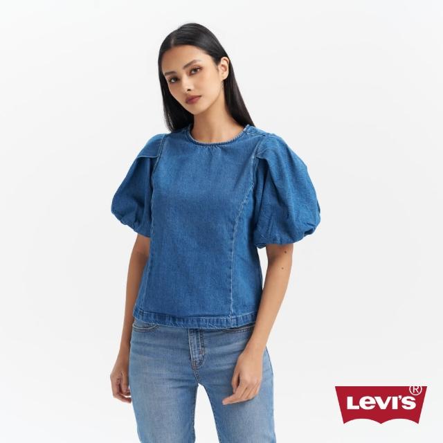 【LEVIS 官方旗艦】女款 牛仔澎澎袖襯衫 / 精工中藍染水洗 熱賣單品