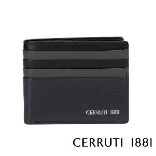 【Cerruti 1881】限量2折 義大利原裝進口 頂級小牛皮8卡短夾皮夾 6058M 全新專櫃展示品(黑色 送禮盒提袋)