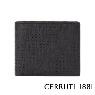 【Cerruti 1881】限量2折 義大利原裝進口 頂級小牛皮十字紋6卡短夾 5919M 全新專櫃展示品(黑色 送禮盒提袋)