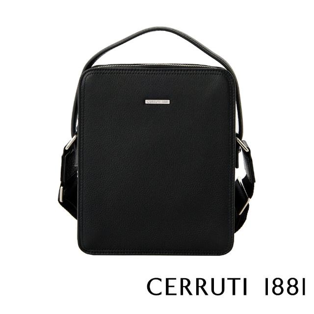 【Cerruti 1881】限量2折 義大利原裝進口 頂級小牛皮肩背包斜背包 全新專櫃展示品(黑色 CEBO04883M)