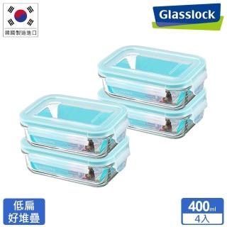 【Glasslock】韓國製強化玻璃微波保鮮盒400mlx4入組(優格麥片/燕麥碗/輕食沙拉碗/寶寶副食品)