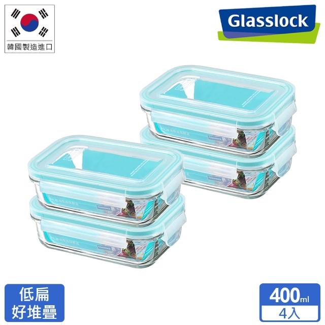 【Glasslock】韓國製強化玻璃微波保鮮盒400mlx4入組(優格麥片/燕麥碗/輕食沙拉碗/寶寶副食品)