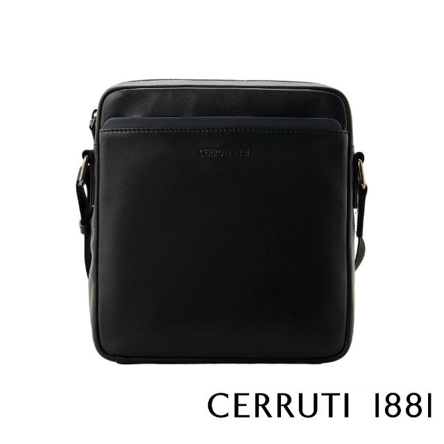 【Cerruti 1881】限量2折 義大利原裝進口 頂級小牛皮肩背包斜背包 全新專櫃展示品(黑色 CEBO06532M)