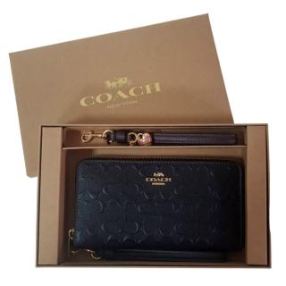 【COACH】手掛式浮雕長夾 禮盒組 黑色 贈原廠紙袋(母親節送禮38 婦女節母親節送禮)