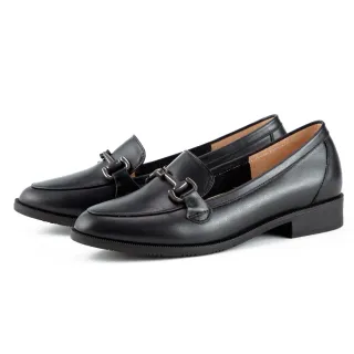 【MAGY】復古馬銜釦牛皮低跟樂福鞋(黑色)