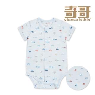 【奇哥】Chic a Bon 嬰幼童裝 環遊世界短袖前開包屁衣/兔裝-天絲洞感緹花布(3-18個月)