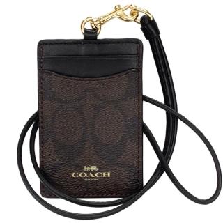 【COACH】PVC Logo頸掛式證件票卡夾(深咖C黑邊)
