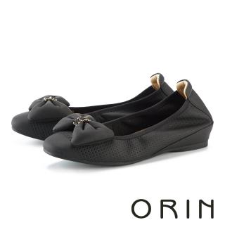 【ORIN】羊皮甜美蝴蝶結軟底平底鞋(黑色)
