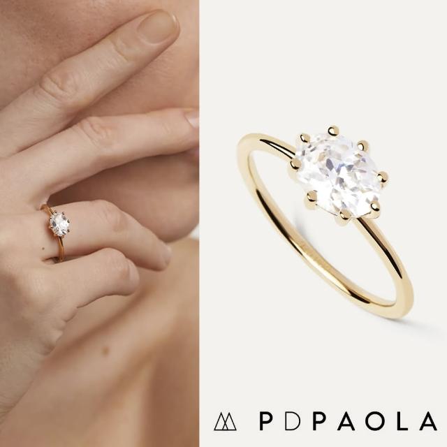 【PD PAOLA】西班牙時尚潮牌 金色單鑽戒指 八爪鑲X橢圓形切割鑽 KIM(925純銀)
