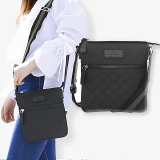 【GUCCI 古馳】449183 經典GG LOGO緹花牛皮飾邊迷你肩背/斜背包(黑色-小)