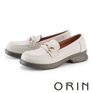 【ORIN】復古馬銜釦真皮厚底樂福鞋(米色)