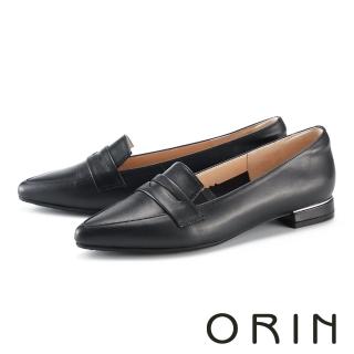 【ORIN】質感俐落真皮尖頭樂福平底鞋(黑色)
