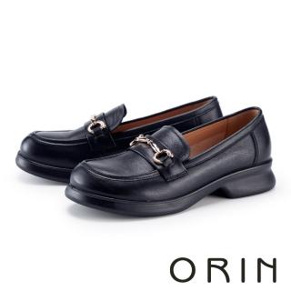 【ORIN】復古馬銜釦真皮厚底樂福鞋(黑色)