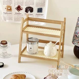 【Warm House Decor 暖和家居】木質雙層收納架(置物架 雜物收納 奶油色置物架 收納架 桌面收納架)