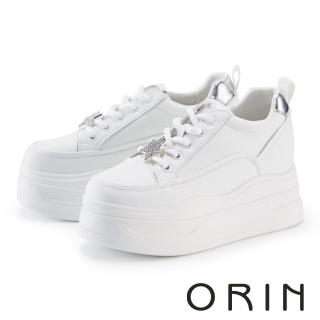 【ORIN】星星鑽釦牛皮綁帶厚底休閒鞋(白色)