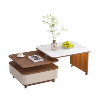 【SongSH】（60/70cm）中古風巖板茶几家用客廳小戶型網紅款旋轉可移動茶桌(茶几/桌子)