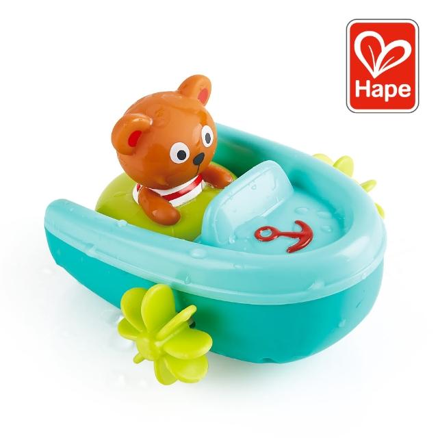 【德國Hape】泰迪熊划水迴力船(木製玩具/木頭玩具/彌月禮/生日禮)