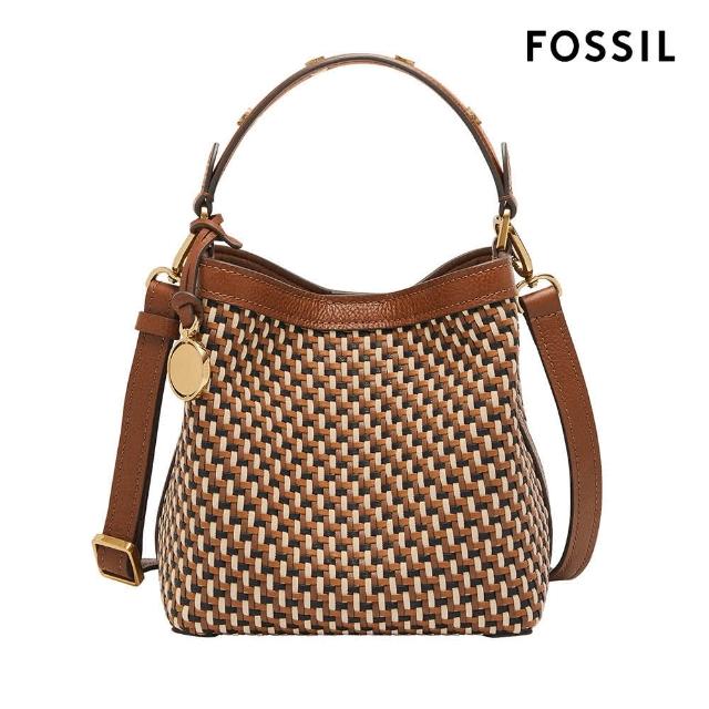 【FOSSIL 官方旗艦館】Jessie 真皮水桶包-棕色編織 ZB11005249