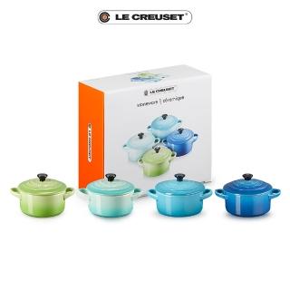 【Le Creuset】瓷器迷你圓烤盅10cm- 4入(棕櫚綠/薄荷綠/加勒比海藍/馬賽藍)