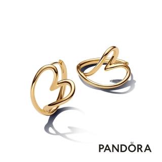 【Pandora 官方直營】自然流線心形耳環(鍍14k金)