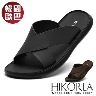 【HIKOREA】韓國空運。精緻簍空交叉皮革吸震涼拖鞋-男款(73-500/現貨)