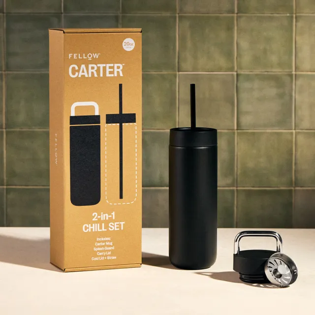 【FELLOW】592ml 禮盒組 卡特隨行真空保溫瓶 一杯二蓋 CARTER CHILL SET(3色任選/陶瓷塗層/吸管/保溫杯)