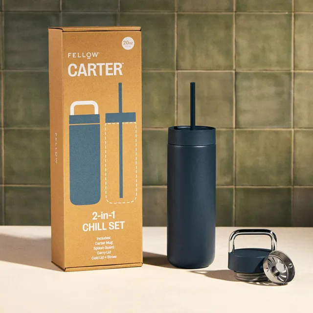 【FELLOW】592ml 禮盒組 卡特隨行真空保溫瓶 一杯二蓋 CARTER CHILL SET(3色任選/陶瓷塗層/吸管/保溫杯)