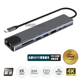 【Songwin】8合1多功能HUB集線器 HDMI+Type-C+SD+TF+RJ45 Mac筆電擴充轉接器