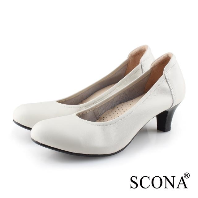 【SCONA 蘇格南】全真皮 都會簡約真皮高跟鞋(米白色 31096-2)