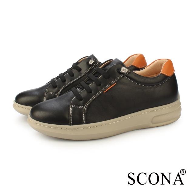 【SCONA 蘇格南】真皮 輕量厚底休閒鞋(黑色 7410-1)