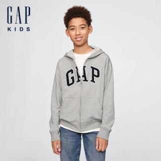 【GAP】男童裝 Logo刺繡連帽外套-灰色(743966)