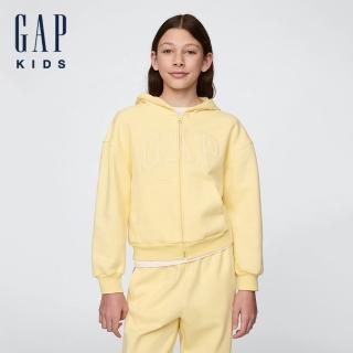 【GAP】女童裝 Logo刺繡刷毛連帽外套-黃色(741310)