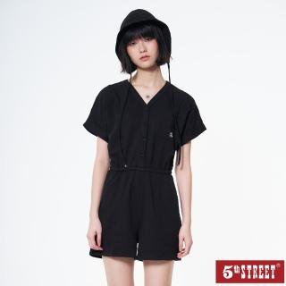 【5th STREET】女裝 連身短褲 短褲 牛仔短褲 女短褲 牛仔 V領 粉紅 紫色 黑色(9A6700)