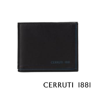 【Cerruti 1881】限量2折 義大利原裝進口 頂級小牛皮8卡短夾皮夾 5421M 全新專櫃展示品(黑色 送禮盒提袋)